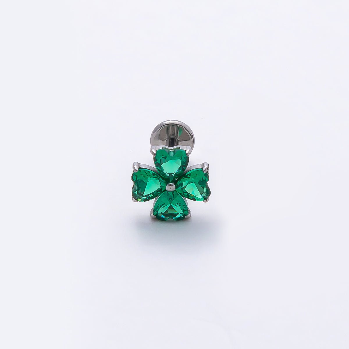 Titanium 7mm Green CZ Flower Cartilage Piercing Flat Back Stud in Gold &amp; Silver | BJ-00190 BJ-00191