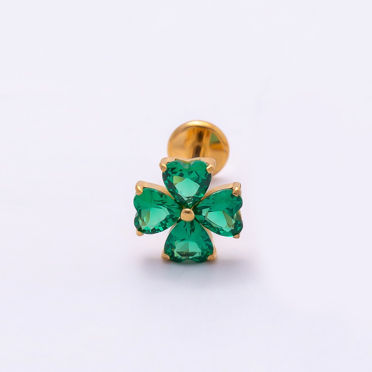 Titanium 7mm Green CZ Flower Cartilage Piercing Flat Back Stud in Gold &amp; Silver | BJ-00190 BJ-00191