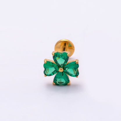 Titanium 7mm Green CZ Flower Cartilage Piercing Flat Back Stud in Gold &amp; Silver | BJ-00190 BJ-00191