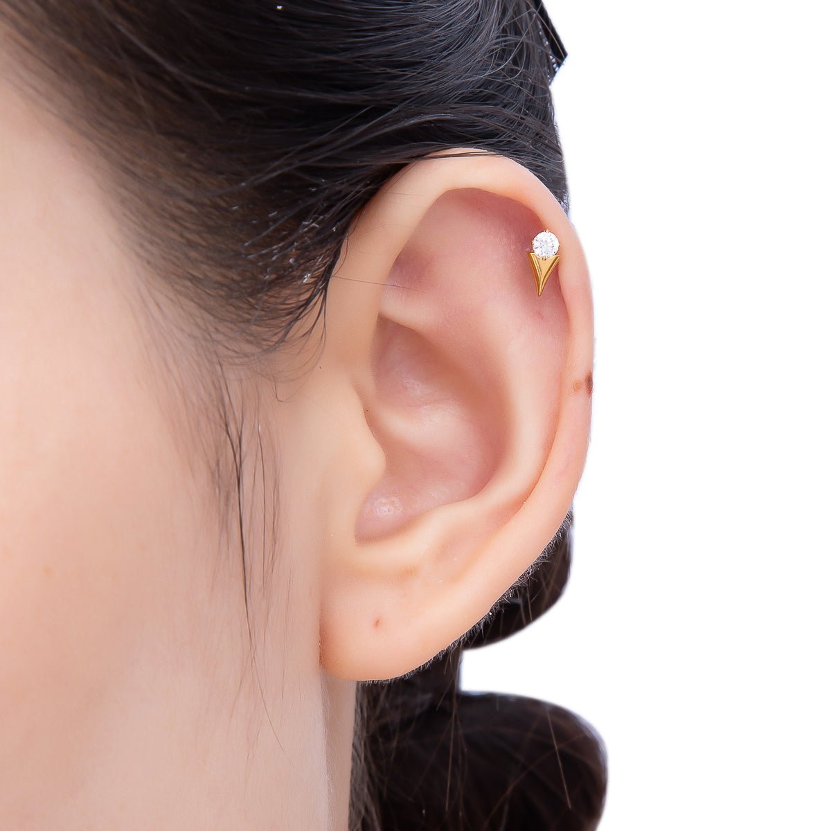 Titanium 8mm Clear CZ Round Spiked Single Cartilage Piercing Flat Back Stud | BJ-00047 BJ-00048