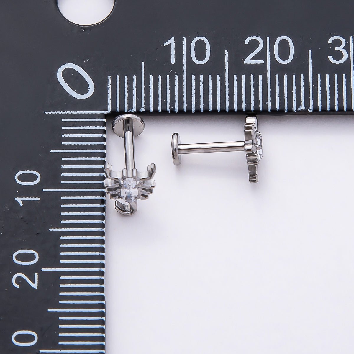 Titanium 8mm Clear CZ Scorpion Cartilage Piercing Flat Back Stud in Gold &amp; Silver | BJ-00162 BJ-00163