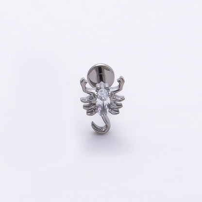 Titanium 8mm Clear CZ Scorpion Cartilage Piercing Flat Back Stud in Gold &amp; Silver | BJ-00162 BJ-00163