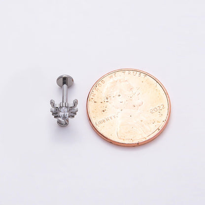 Titanium 8mm Clear CZ Scorpion Cartilage Piercing Flat Back Stud in Gold &amp; Silver | BJ-00162 BJ-00163