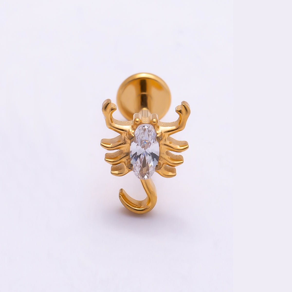 Titanium 8mm Clear CZ Scorpion Cartilage Piercing Flat Back Stud in Gold &amp; Silver | BJ-00162 BJ-00163