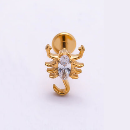 Titanium 8mm Clear CZ Scorpion Cartilage Piercing Flat Back Stud in Gold &amp; Silver | BJ-00162 BJ-00163