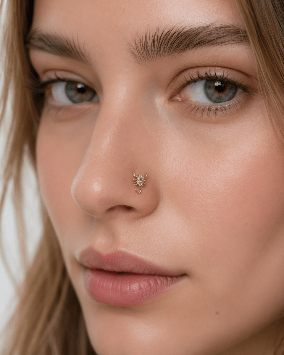 Titanium 8mm Clear CZ Scorpion Cartilage Piercing Flat Back Stud in Gold &amp; Silver | BJ-00162 BJ-00163