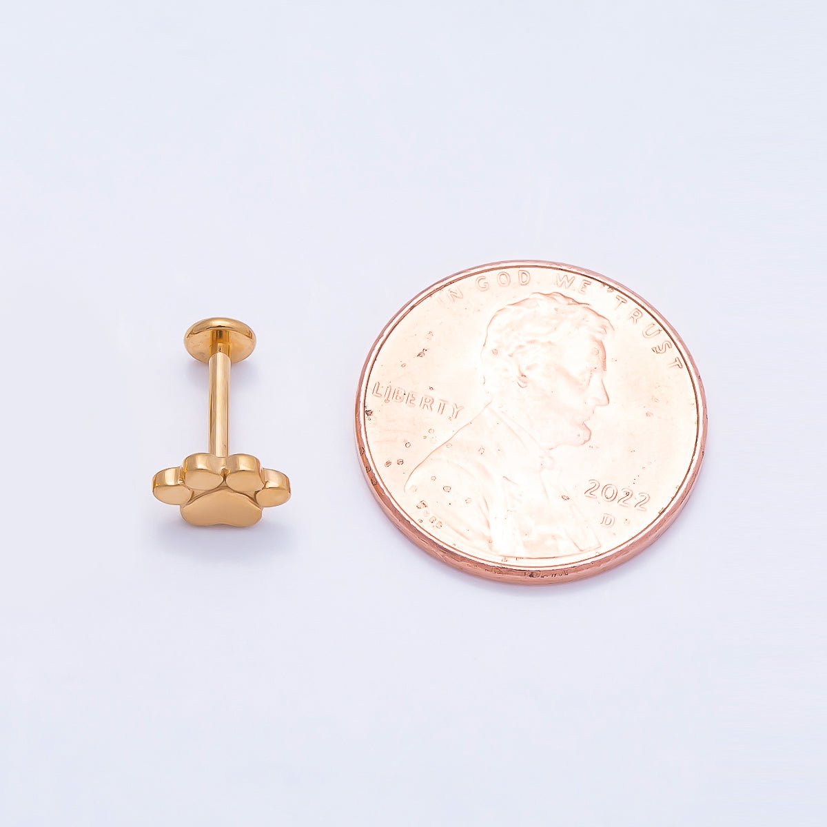Titanium 8mm Paw Print Minimalist Cartilage Piercing Flat Back Stud in Gold &amp; Silver | BJ-00098 BJ-00099