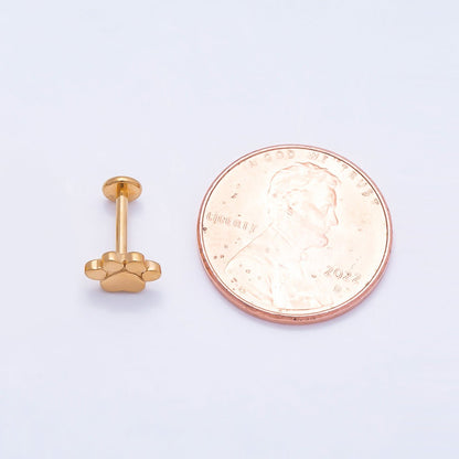 Titanium 8mm Paw Print Minimalist Cartilage Piercing Flat Back Stud in Gold &amp; Silver | BJ-00098 BJ-00099