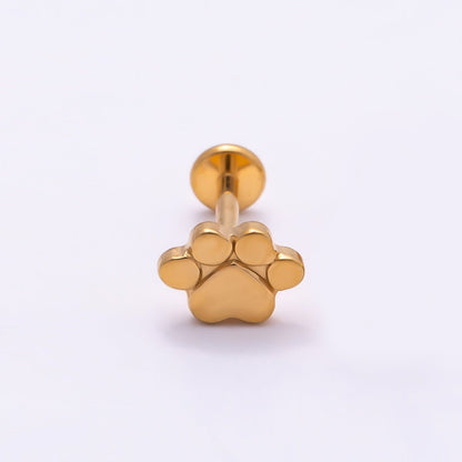 Titanium 8mm Paw Print Minimalist Cartilage Piercing Flat Back Stud in Gold &amp; Silver | BJ-00098 BJ-00099