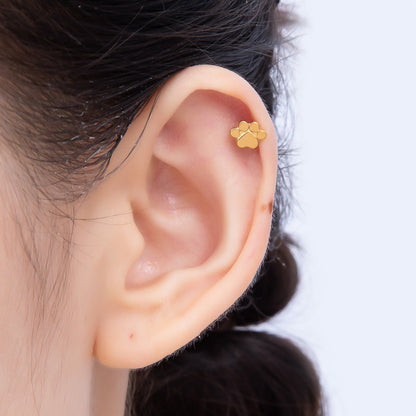 Titanium 8mm Paw Print Minimalist Cartilage Piercing Flat Back Stud in Gold &amp; Silver | BJ-00098 BJ-00099