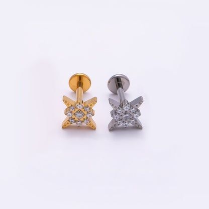 Titanium 8mm Star Micro Paved CZ Cartilage Piercing Flat Back Stud in Gold &amp; Silver | BJ-00082 BJ-00083