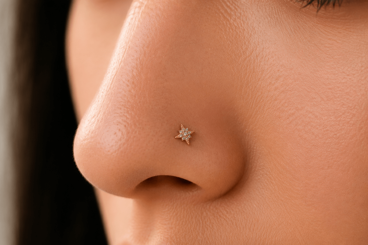Titanium 8mm Star Micro Paved CZ Cartilage Piercing Flat Back Stud in Gold &amp; Silver | BJ-00082 BJ-00083
