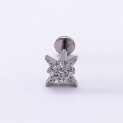 Titanium 8mm Star Micro Paved CZ Cartilage Piercing Flat Back Stud in Gold &amp; Silver | BJ-00082 BJ-00083