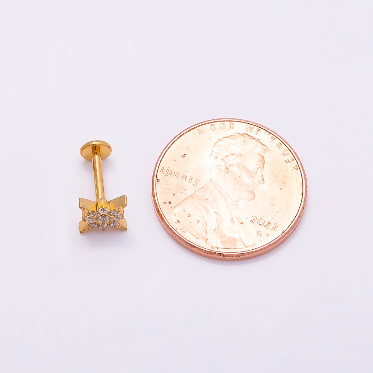 Titanium 8mm Star Micro Paved CZ Cartilage Piercing Flat Back Stud in Gold &amp; Silver | BJ-00082 BJ-00083