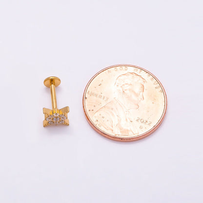 Titanium 8mm Star Micro Paved CZ Cartilage Piercing Flat Back Stud in Gold &amp; Silver | BJ-00082 BJ-00083