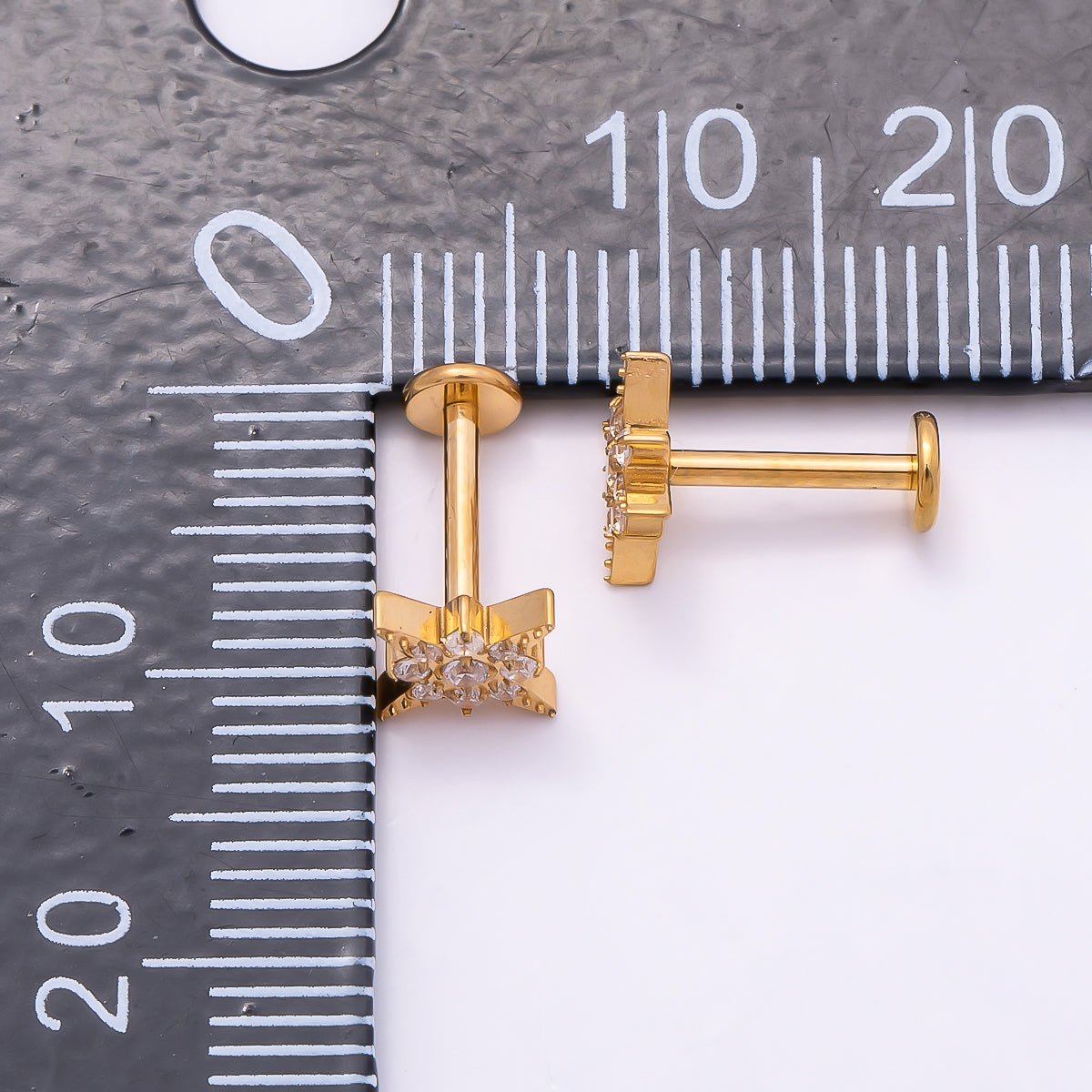 Titanium 8mm Star Micro Paved CZ Cartilage Piercing Flat Back Stud in Gold &amp; Silver | BJ-00082 BJ-00083