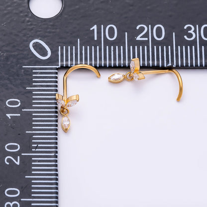 Titanium 9.5mm Marquise CZ Leaf Cartilage Nose Single Piercing Stud in Gold and Silver | BJ-00232 BJ-00233