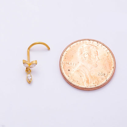 Titanium 9.5mm Marquise CZ Leaf Cartilage Nose Single Piercing Stud in Gold and Silver | BJ-00232 BJ-00233
