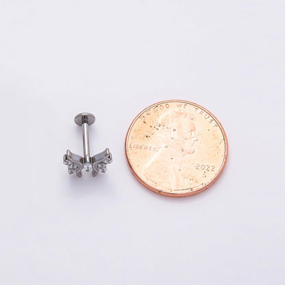 Titanium 9mm Clear Marquise CZ Butterfly Cartilage Piercing Flat Back Stud in Gold &amp; Silver | BJ-00184 BJ-00185