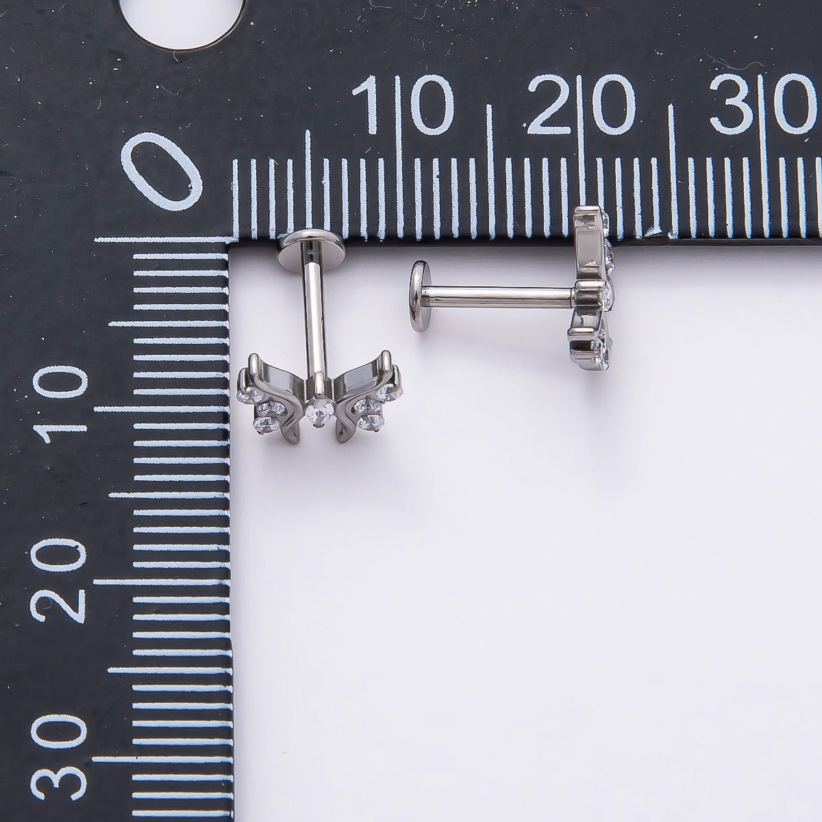 Titanium 9mm Clear Marquise CZ Butterfly Cartilage Piercing Flat Back Stud in Gold &amp; Silver | BJ-00184 BJ-00185