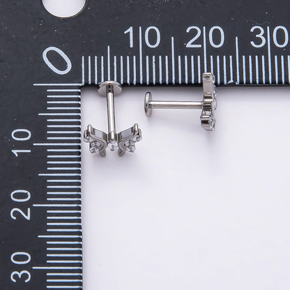 Titanium 9mm Clear Marquise CZ Butterfly Cartilage Piercing Flat Back Stud in Gold &amp; Silver | BJ-00184 BJ-00185