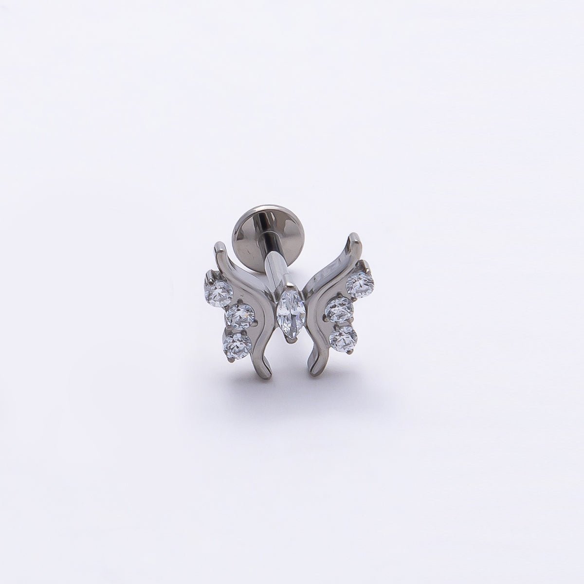 Titanium 9mm Clear Marquise CZ Butterfly Cartilage Piercing Flat Back Stud in Gold &amp; Silver | BJ-00184 BJ-00185