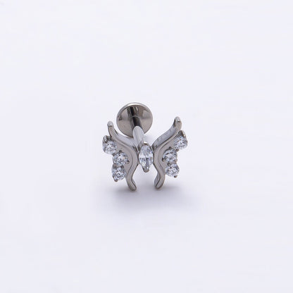 Titanium 9mm Clear Marquise CZ Butterfly Cartilage Piercing Flat Back Stud in Gold &amp; Silver | BJ-00184 BJ-00185