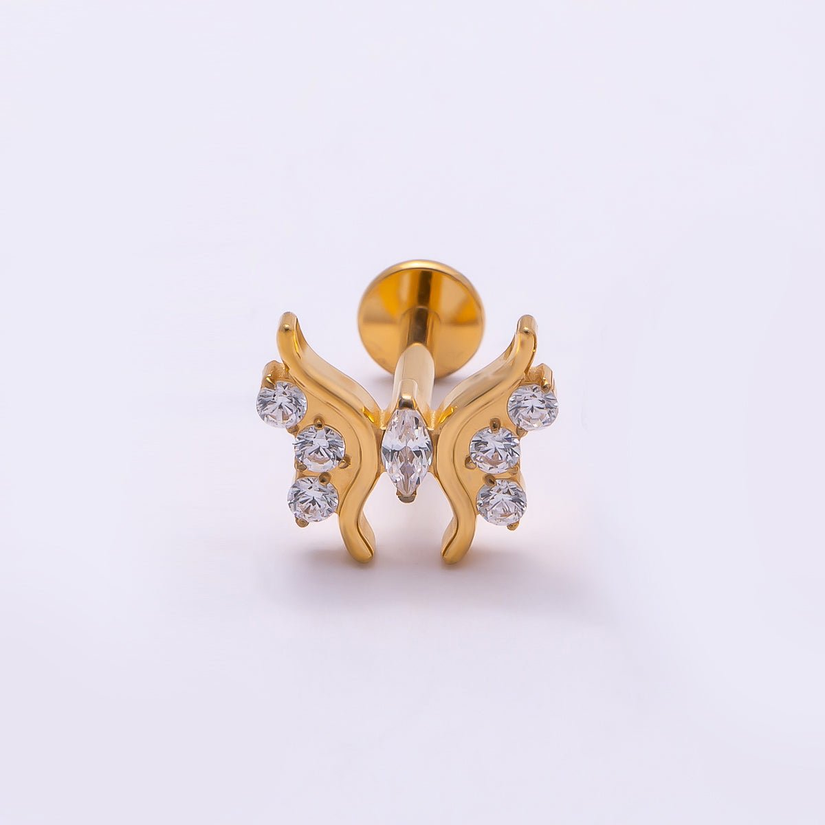 Titanium 9mm Clear Marquise CZ Butterfly Cartilage Piercing Flat Back Stud in Gold &amp; Silver | BJ-00184 BJ-00185
