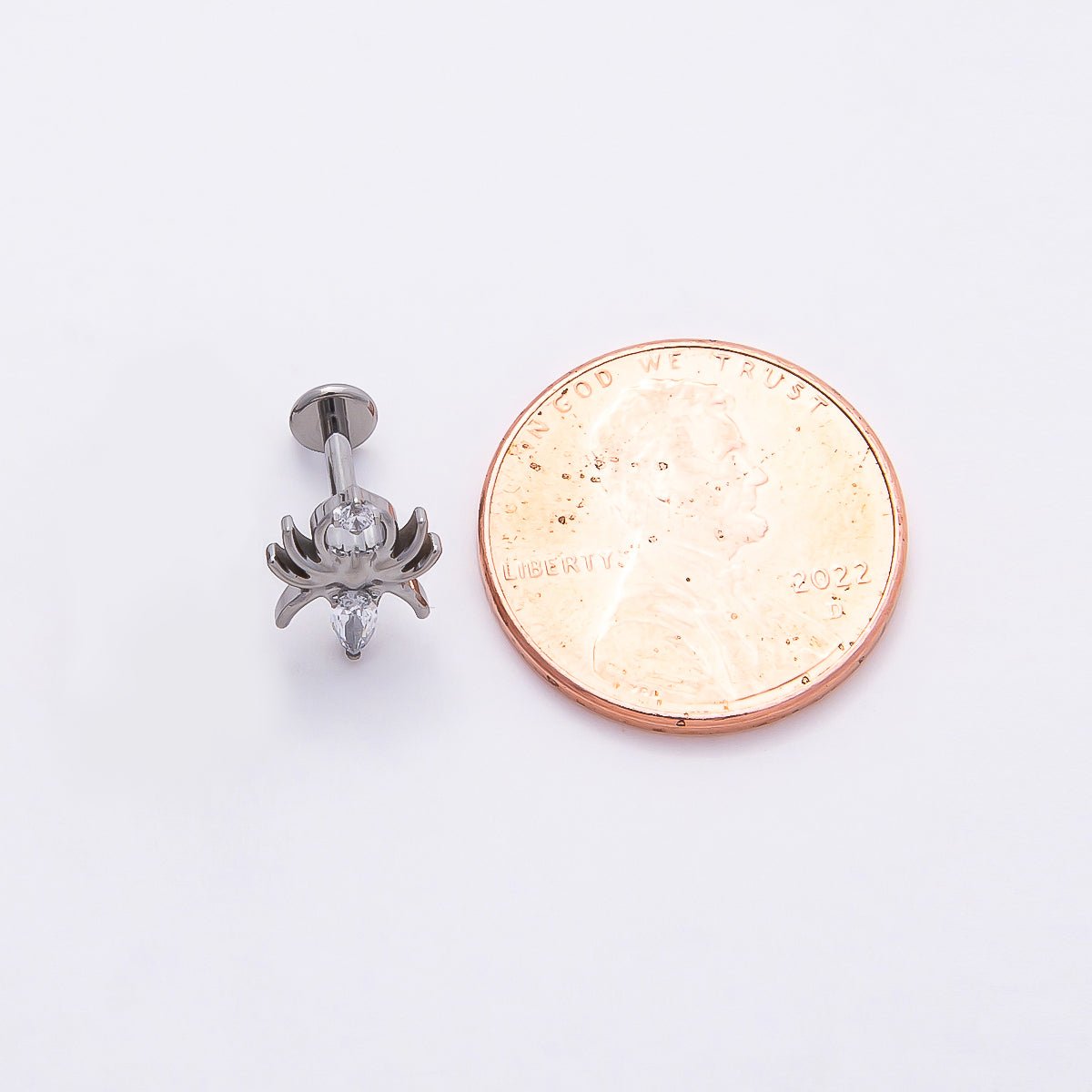 Titanium 9mm Clear Marquise CZ Spider Cartilage Piercing Flat Back Stud in Gold &amp; Silver | BJ-00156 BJ-00157