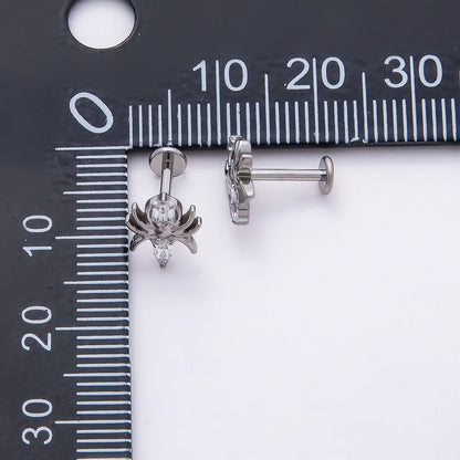 Titanium 9mm Clear Marquise CZ Spider Cartilage Piercing Flat Back Stud in Gold &amp; Silver | BJ-00156 BJ-00157