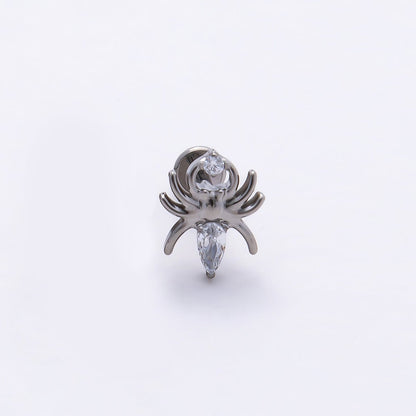 Titanium 9mm Clear Marquise CZ Spider Cartilage Piercing Flat Back Stud in Gold &amp; Silver | BJ-00156 BJ-00157