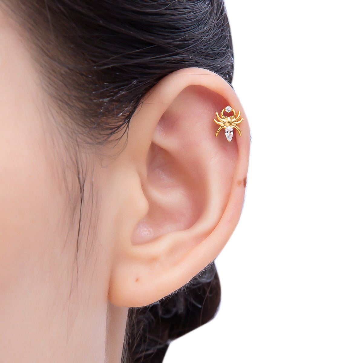 Titanium 9mm Clear Marquise CZ Spider Cartilage Piercing Flat Back Stud in Gold &amp; Silver | BJ-00156 BJ-00157