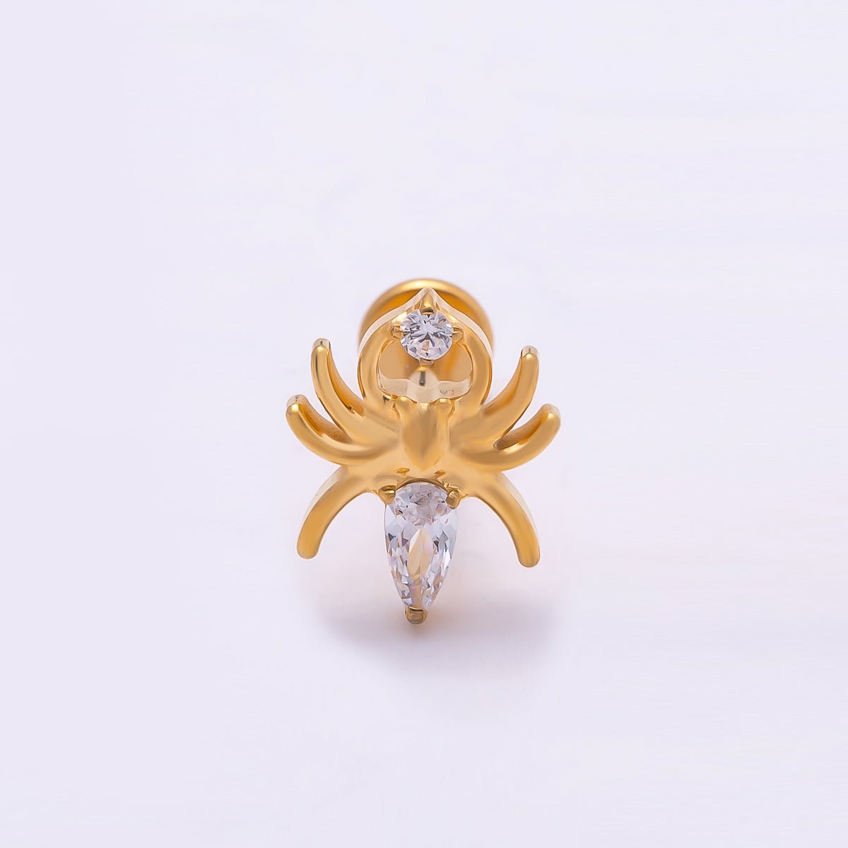 Titanium 9mm Clear Marquise CZ Spider Cartilage Piercing Flat Back Stud in Gold &amp; Silver | BJ-00156 BJ-00157