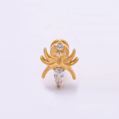 Titanium 9mm Clear Marquise CZ Spider Cartilage Piercing Flat Back Stud in Gold &amp; Silver | BJ-00156 BJ-00157