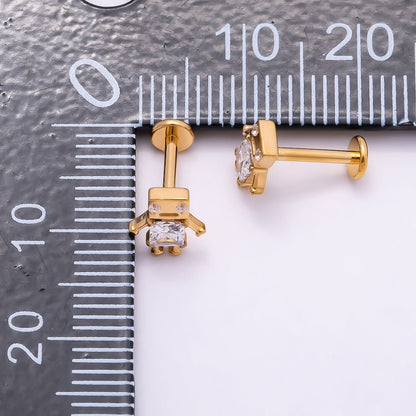 Titanium Clear CZ Robot Cartilage Piercing Flat Back Stud in Gold &amp; Silver | BJ-00088 BJ-00089