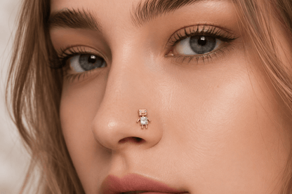 Titanium Clear CZ Robot Cartilage Piercing Flat Back Stud in Gold &amp; Silver | BJ-00088 BJ-00089