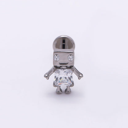 Titanium Clear CZ Robot Cartilage Piercing Flat Back Stud in Gold &amp; Silver | BJ-00088 BJ-00089