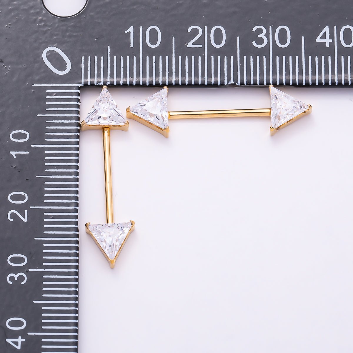 Titanium Clear CZ Triangle Nipple Barbell Piercing Body Jewelry in Gold &amp; Silver | BJ-00102 BJ-00103