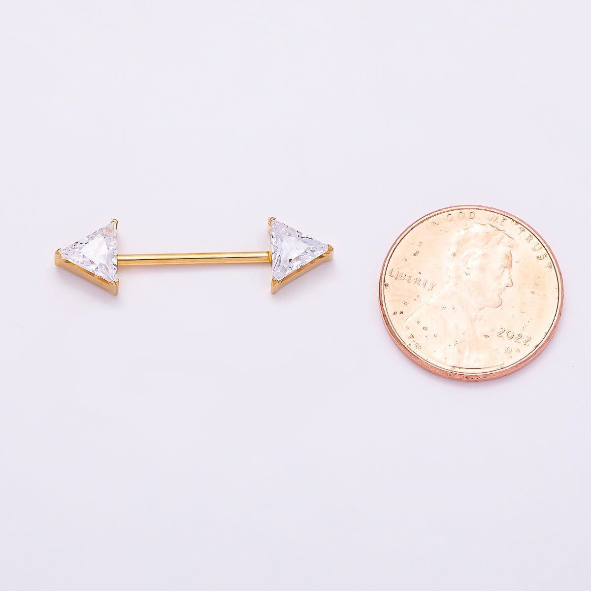 Titanium Clear CZ Triangle Nipple Barbell Piercing Body Jewelry in Gold &amp; Silver | BJ-00102 BJ-00103