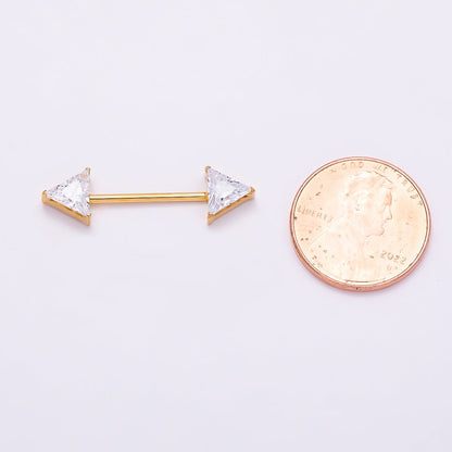 Titanium Clear CZ Triangle Nipple Barbell Piercing Body Jewelry in Gold &amp; Silver | BJ-00102 BJ-00103