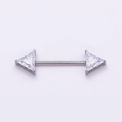 Titanium Clear CZ Triangle Nipple Barbell Piercing Body Jewelry in Gold &amp; Silver | BJ-00102 BJ-00103
