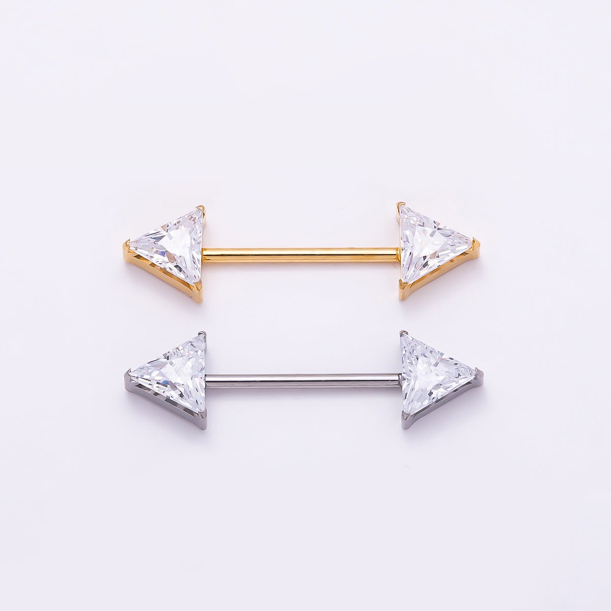 Titanium Clear CZ Triangle Nipple Barbell Piercing Body Jewelry in Gold &amp; Silver | BJ-00102 BJ-00103