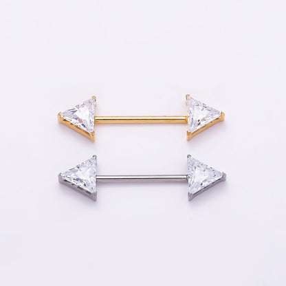 Titanium Clear CZ Triangle Nipple Barbell Piercing Body Jewelry in Gold &amp; Silver | BJ-00102 BJ-00103
