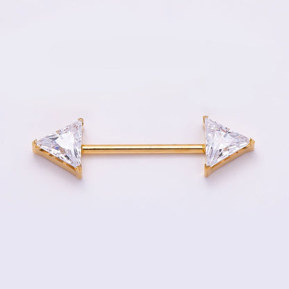 Titanium Clear CZ Triangle Nipple Barbell Piercing Body Jewelry in Gold &amp; Silver | BJ-00102 BJ-00103