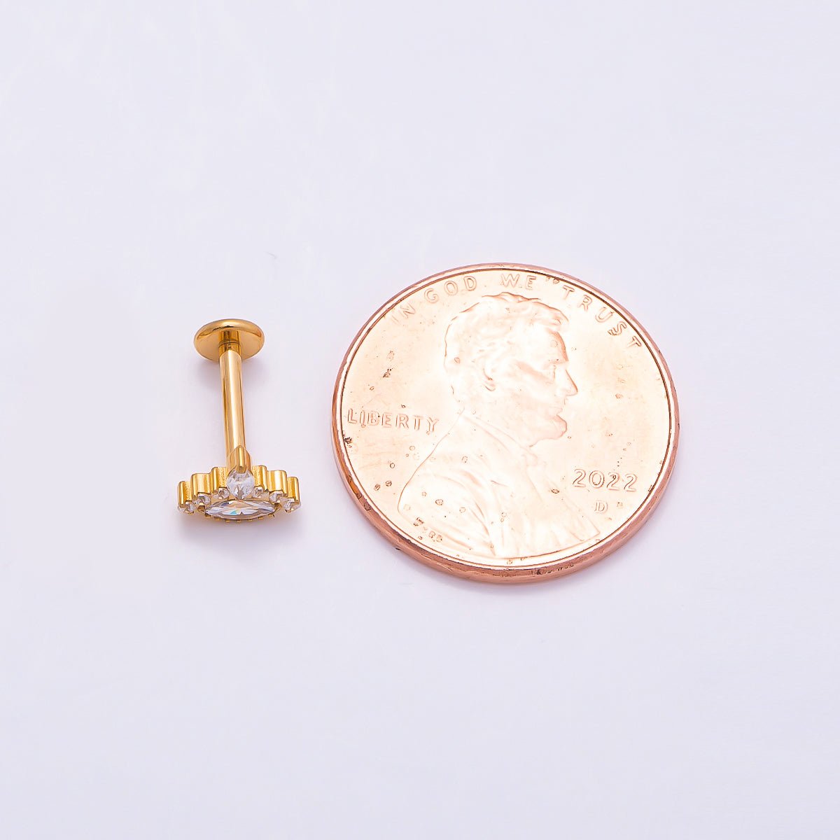 Titanium Marquise CZ Cartilage Piercing Flat Back Stud in Gold &amp; Silver | BJ-00092 BJ-00093