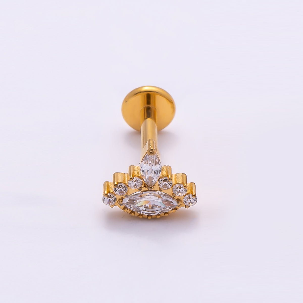 Titanium Marquise CZ Cartilage Piercing Flat Back Stud in Gold &amp; Silver | BJ-00092 BJ-00093