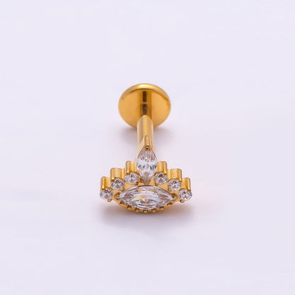 Titanium Marquise CZ Cartilage Piercing Flat Back Stud in Gold &amp; Silver | BJ-00092 BJ-00093