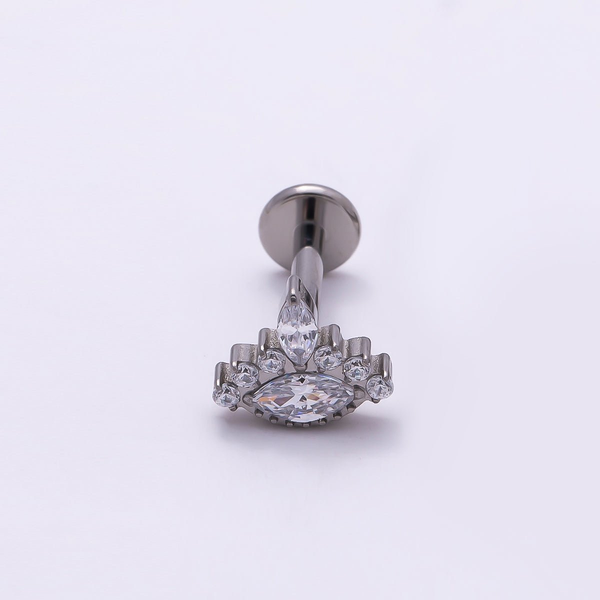 Titanium Marquise CZ Cartilage Piercing Flat Back Stud in Gold &amp; Silver | BJ-00092 BJ-00093