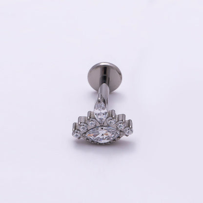 Titanium Marquise CZ Cartilage Piercing Flat Back Stud in Gold &amp; Silver | BJ-00092 BJ-00093