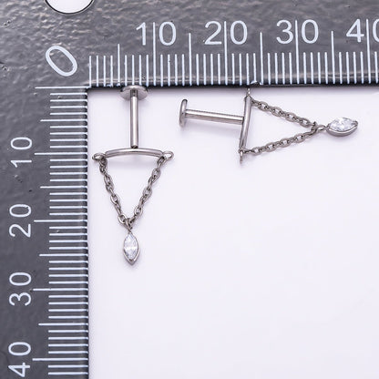 Titanium Marquise CZ Curved Chain Drop Cartilage Piercing Flat Back Stud | BJ-00081